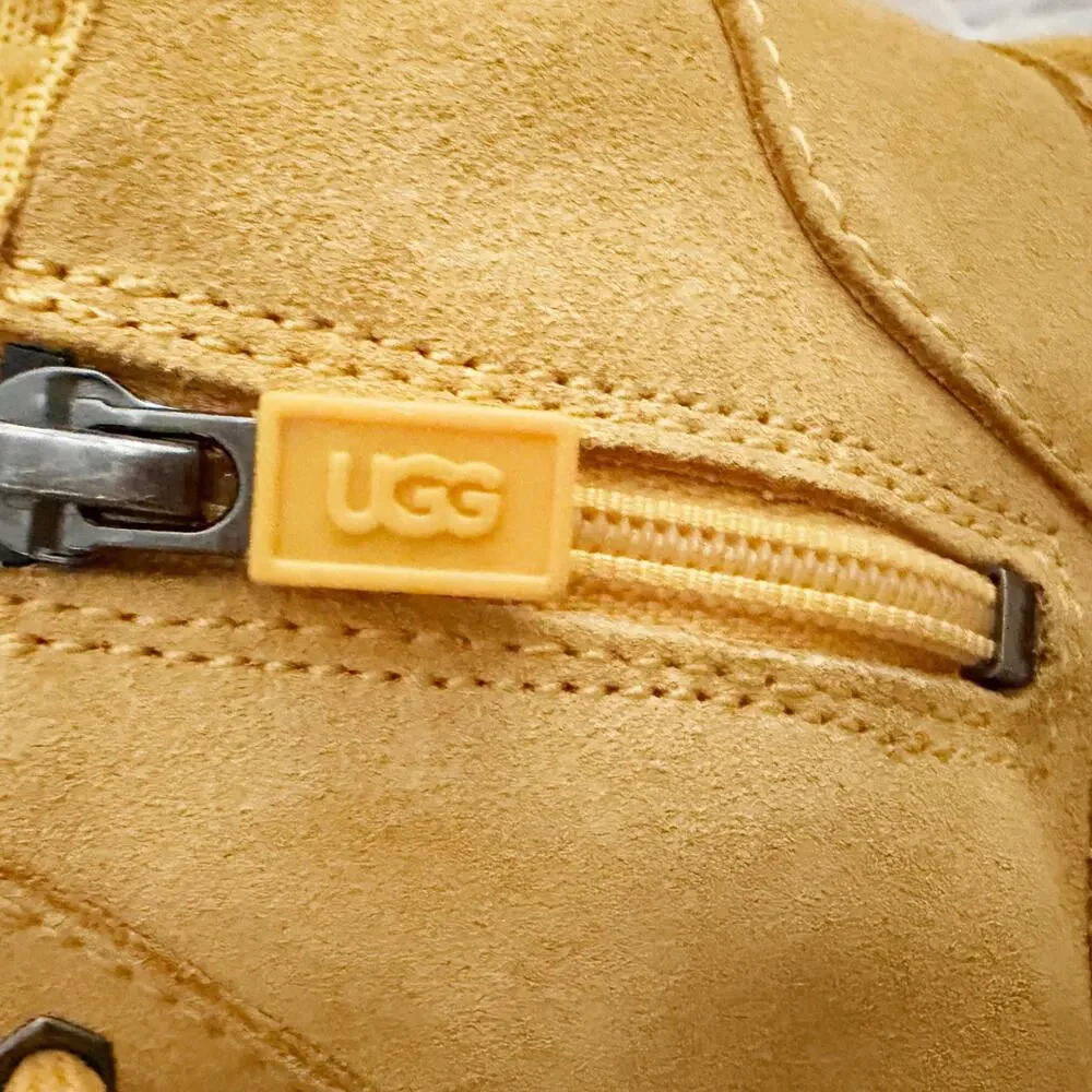 UGG | Neumel Yellow Suede Lace Up Zip Boots Sherpa Lined Kids | Size 11